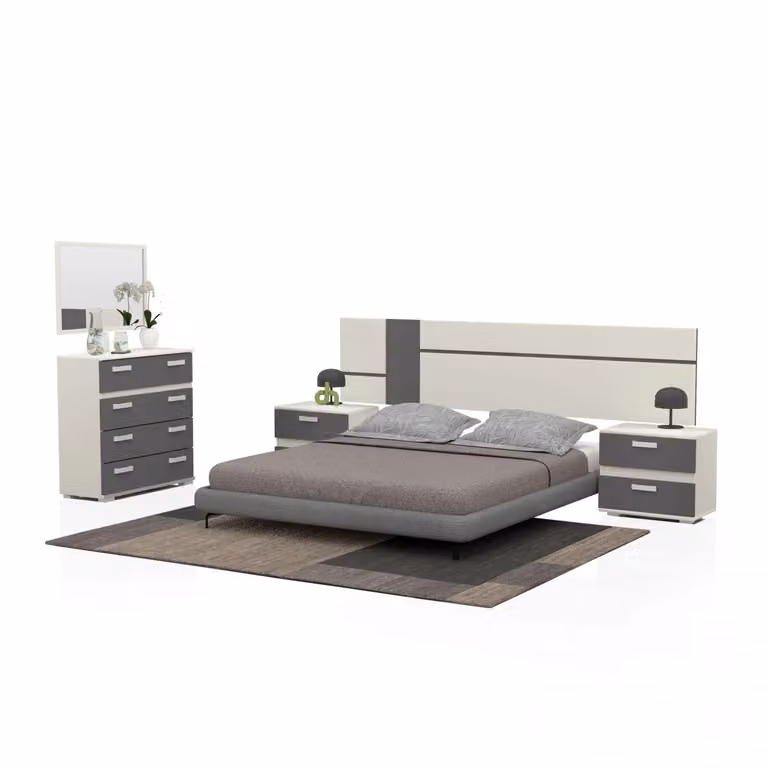 Conjunto de dormitorio de 5 piezas Ataneq Air 4C de Duehome en blanco y gris con diseño escandinavo