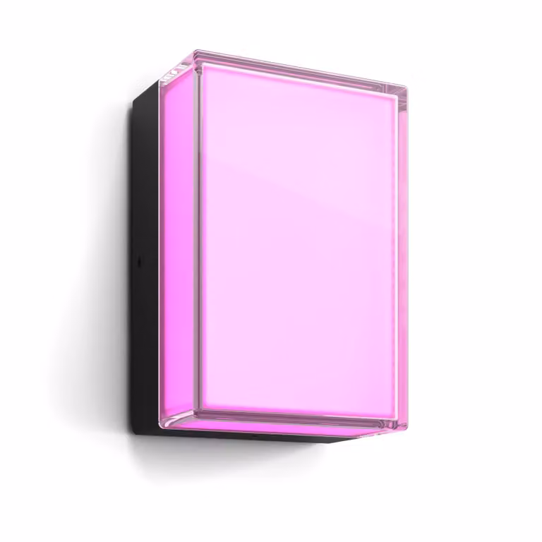 Aplique mural rectangular Philips Hue para exterior en color negro con iluminación LED multicolor y protección IP44