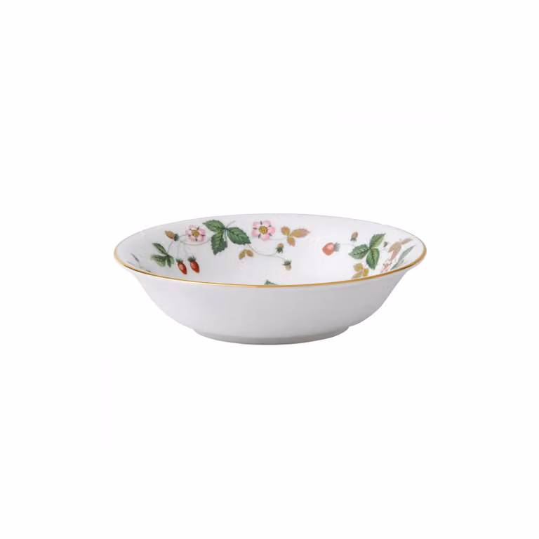 Bol de cereales Wild Strawberry de Wedgwood en bone china con diseño floral multicolor, blanco y dorado, Ø 16 cm