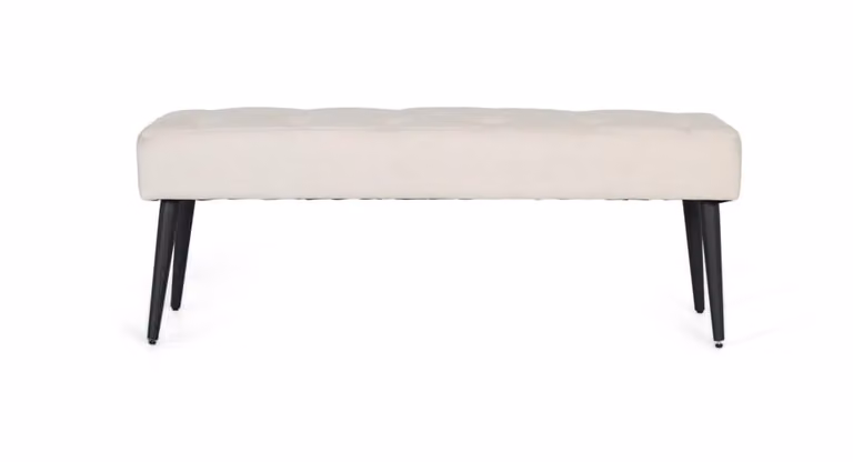 Banco de tela beige con patas de hierro negro GYC An/P/Al: 115 x 42 x 40 cm