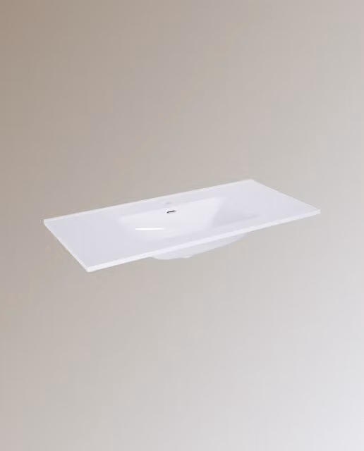 Lavabo de porcelana rectangular Cosmo en color blanco para instalar empotrar