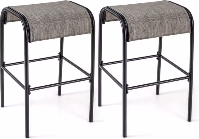 Set de 2 taburetes de bar para exterior NORTHIX con estructura de acero gris y tejido texturizado, Altura: 76 cm