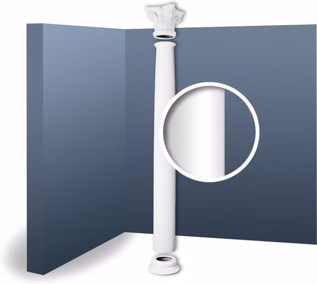 Columna Decorativa de Estuco Orac Decor Kc1 Luxxus de Forma Redonda y Estilo Clásico en Color Blanco, Altura: 244,5 cm, Ancho: 36 cm