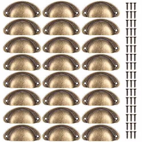 Set de 24 tiradores de concha vintage XIANGPICA en color bronce de metal y latón para muebles, armarios y cajones con 48 tornillos incluidos