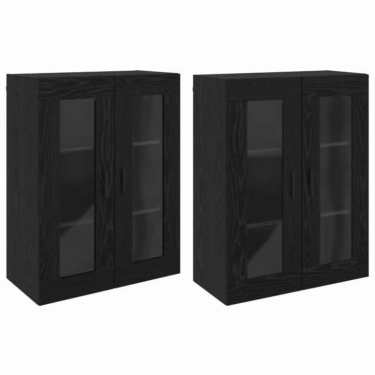 Set de 2 armarios de pared vidaXL en roble negro con puertas de cristal y estantes internos para salón