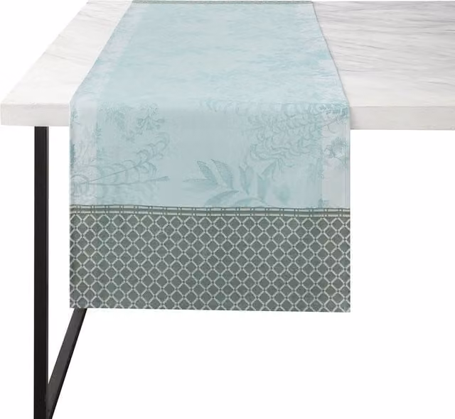 Camino de mesa de algodón Jardin D'Eden de Le Jacquard Français con diseño floral multicolor y azul, An/P: 150 x 50 cm
