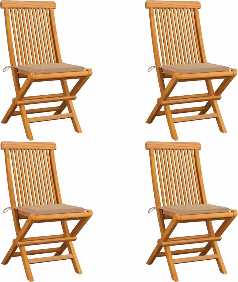 Set de 4 sillas de jardín Syfax de madera de teca con cojines beige y reposabrazos