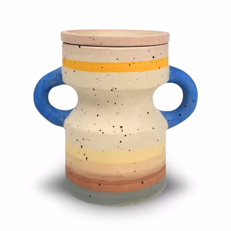Quemador de perfume Zen'Arôme de cerámica con diseño abstracto y multicolor para tealight, Altura: 12 cm