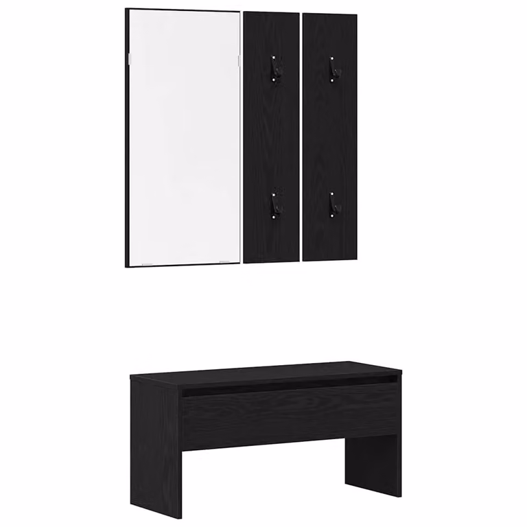 Conjunto de muebles de recibidor moderno vidaXL de 4 piezas con espejo, banco y panel en color roble y negro