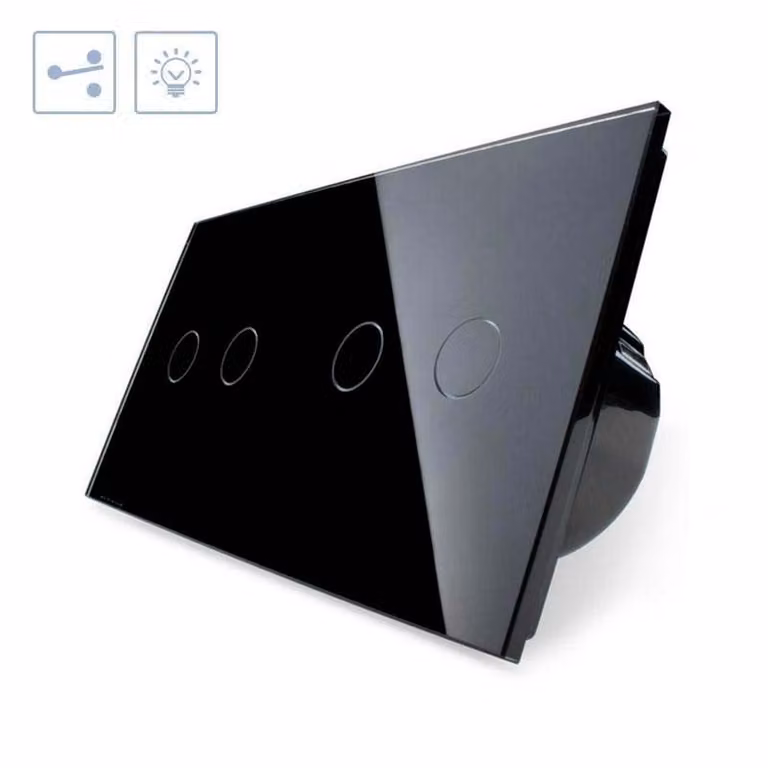 Conmutador táctil WiFi Livolo de 4 botones con frontal de cristal negro y acabado minimalista