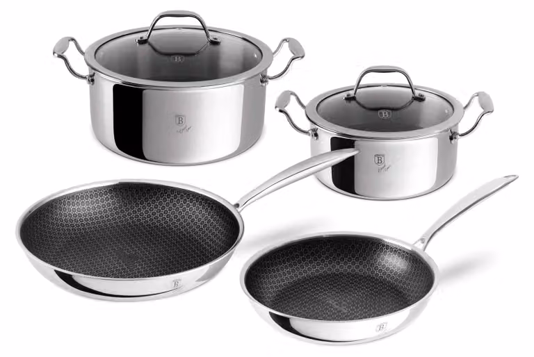 Conjunto de 6 piezas de ollas y sartenes Berlinger Haus Eternal de acero inoxidable y color plata con revestimiento antiadherente apto para inducción y horno