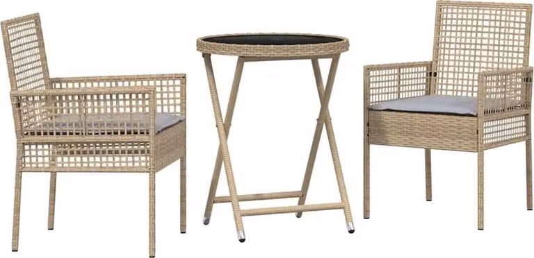 Juego de Bistro de Jardín Syfax de 3 Piezas en Ratán Sintético Beige con Mesa de Cristal