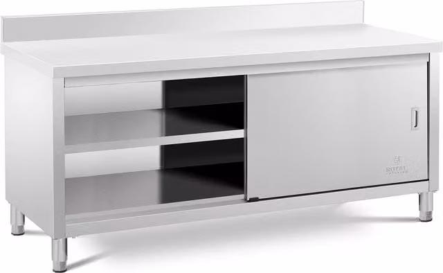 Armario bajo de cocina Royal Catering en acero inoxidable color plata con puertas deslizantes y estantes internos An/P/Al: 200 x 60 x 85 cm