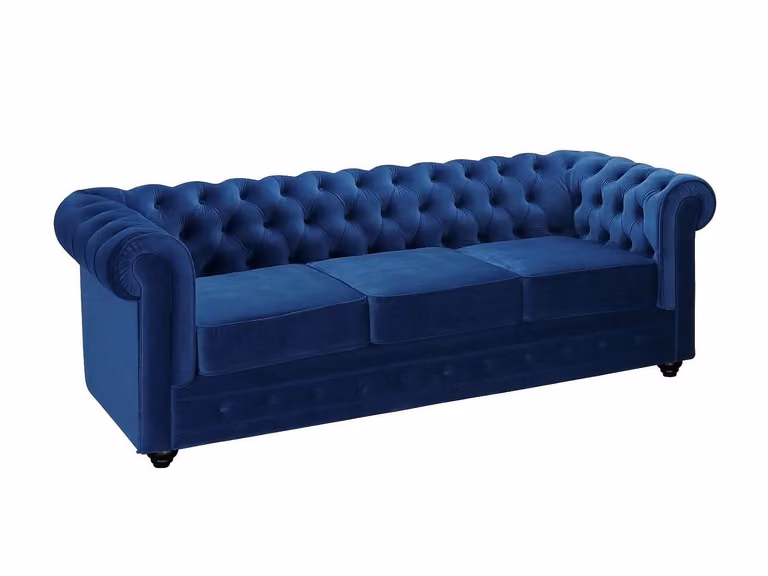 Sofá Chesterfield de 3 plazas tapizado en terciopelo azul de VENTE-UNIQUE