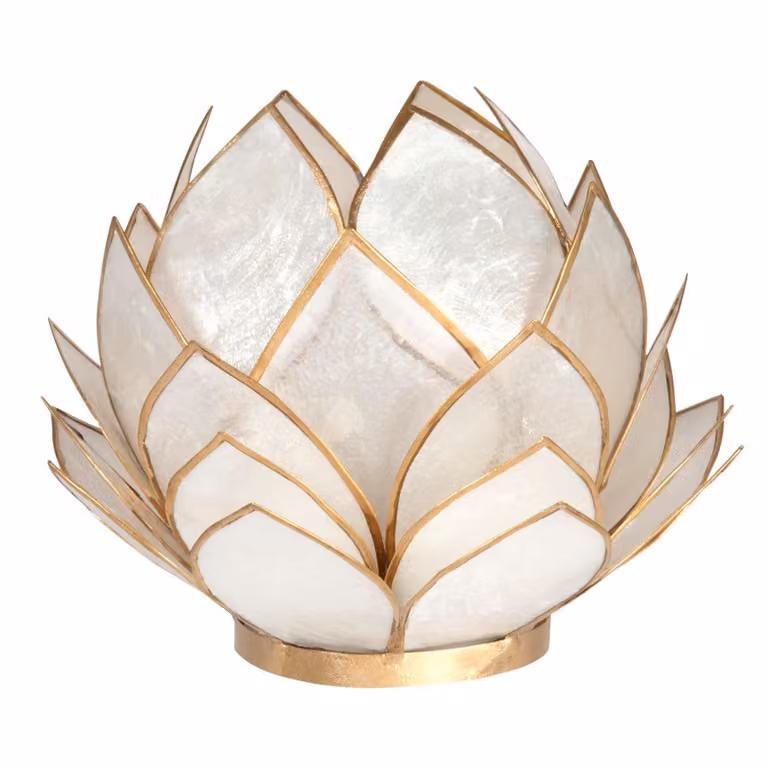 Portavelas de nenúfar Maisons du Monde en nácar blanco y acero dorado para tealight