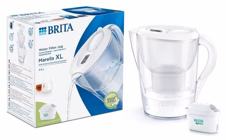 Jarra filtradora de agua BRITA Marella XL color blanco de 3,5 l con un cartucho MAXTRA PRO