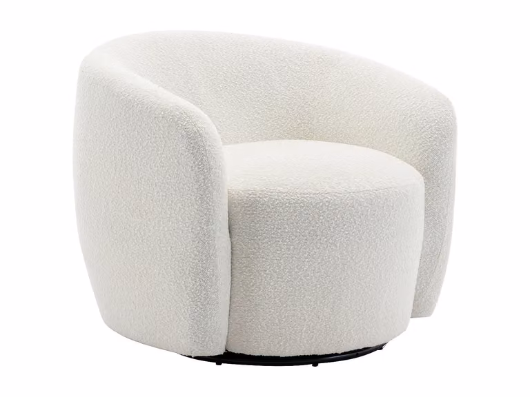 Sillón giratorio de bouclé blanco VENTE-UNIQUE con reposabrazos