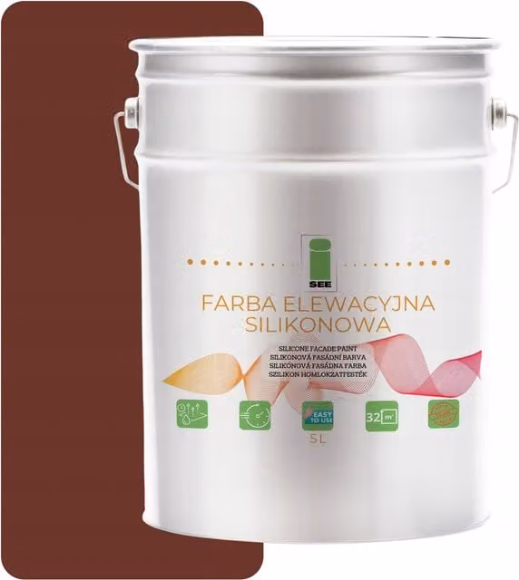 Pintura de silicona marrón para fachadas exteriores I SEE con antialgas, acabado mate y base agua, 5 l