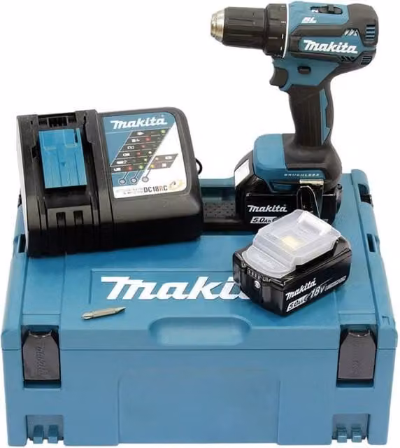 Taladro atornillador inalámbrico Makita LXT 18V en colores rojo, negro y azul