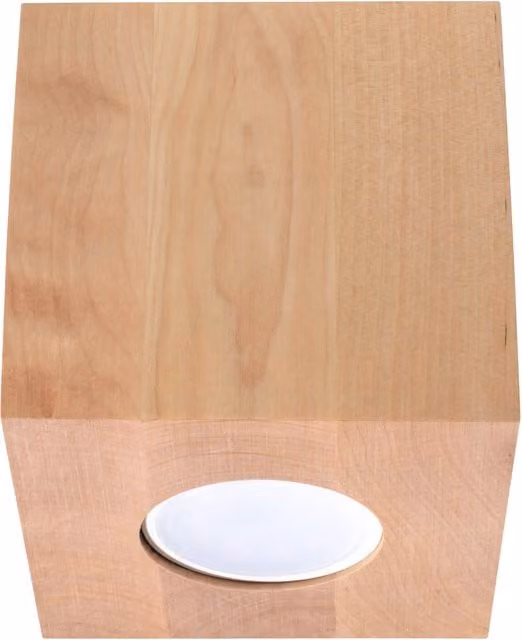 Lámpara de techo Quad de Sollux en madera natural color beige y marrón con diseño escandinvándico cuadrado, Altura: 10 cm