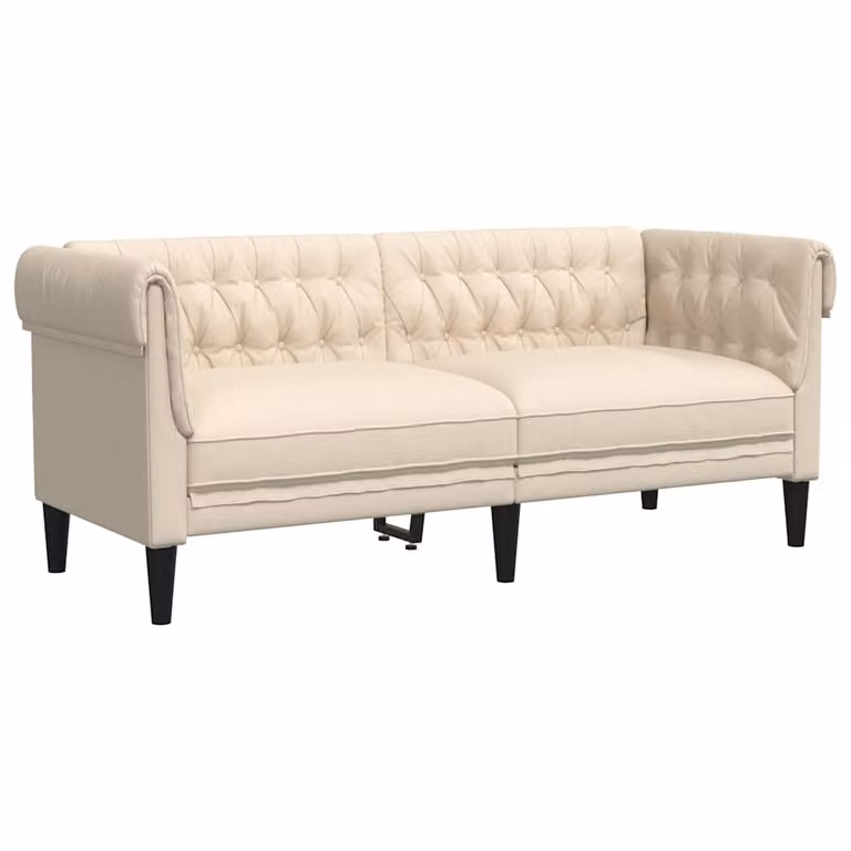 Sofá Chesterfield de 2 plazas vidaXL tapizado en lino color beige con estructura de madera sólida