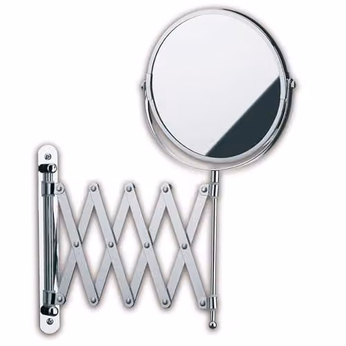 Espejo cosmético de pared Kela Avita extensible con aumento 1x/5x en metal cromado color plata de 16 cm