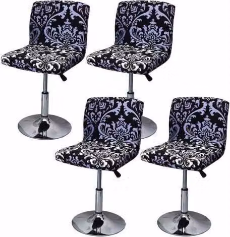 Set de 4 fundas extensibles Lablanc para taburete de bar con respaldo y silla de comedor giratoria, tejido jacquard elástico en negro y morado