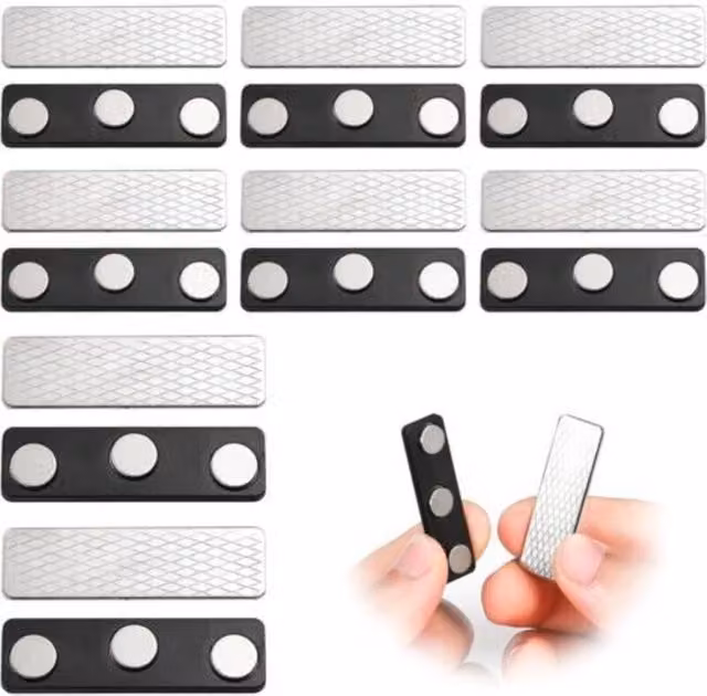 Paquete de 8 pares de imanes para cortinas Lablanc con adhesivo fuerte y acabado en acero inoxidable, disponibles en negro o plata, An/P/Al: 45 x 13 x 6 mm