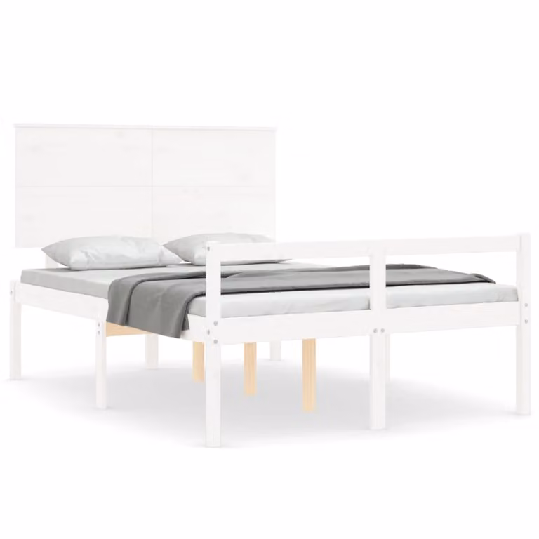 Cama para personas mayores vidaXL de madera maciza de pino con cabecero en color blanco An/P/Al: 120 x 200 cm