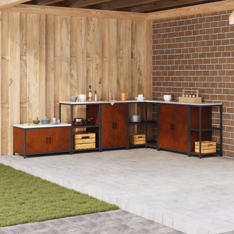 Estante de almacenamiento Syfax para cocina o jardín, diseño moderno en color marrón, An/P/Al: 60 x 50 x 92 cm
