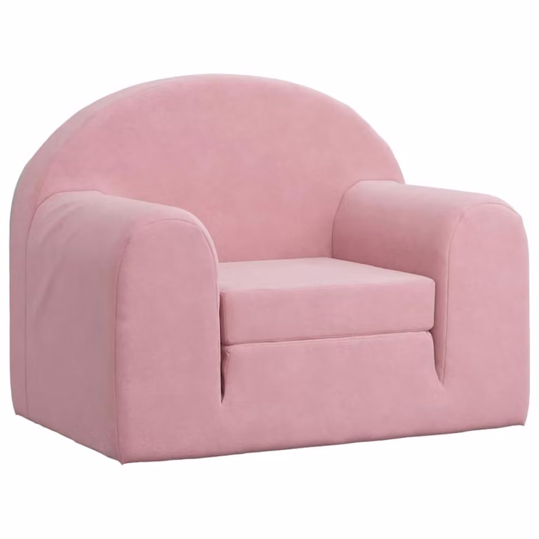 Sofá cama infantil vidaXL de terciopelo suave en color rosa con reposabrazos y relleno de espuma