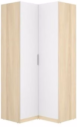 Armario esquinero para ropa Emax de Dekit en color blanco y roble claro, An: 95 cm, P: 97 cm, Al: 203,5 cm
