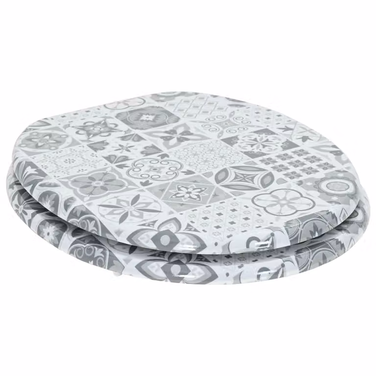 Asiento de WC ovalado vidaXL en gris con cierre suave y madera de ingeniería, An: 44 cm, P: 38 cm