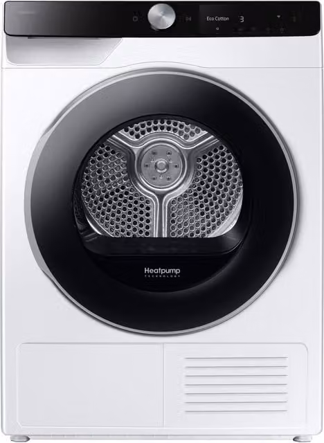 Secadora Samsung Bespoke AI de carga frontal con bomba de calor, 9 kg, Clase A, color blanco, modelo DV90DG6845LKU3