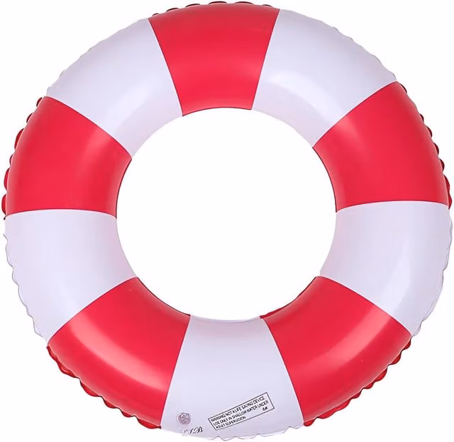 Juego de 3 flotadores redondos inflables MIMIY de PVC con diseño de rayas retro en colores rojo y multicolor, Diámetro: 71 cm