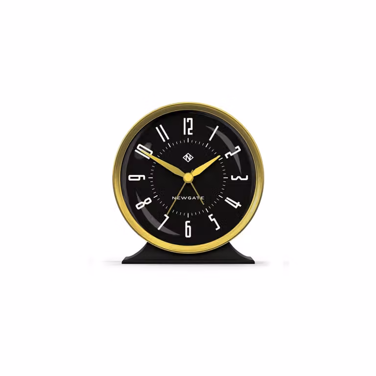 Reloj despertador de mesa Newgate estilo Art Deco rectangular en metal negro mate y analógico