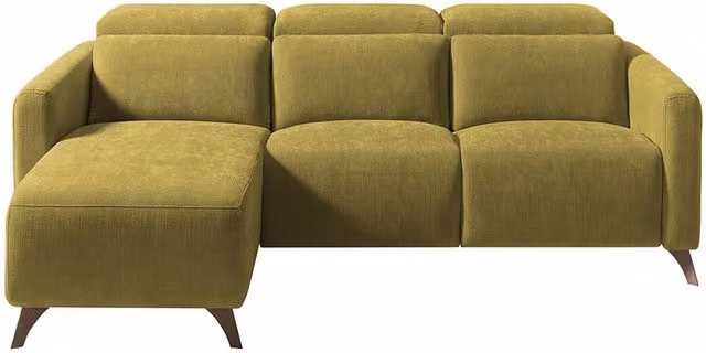 Sofá con chaiselongue izquierdo Oporto de El Corte Inglés, tapizado en tejido naranja con fundas extraíbles y reposacabezas ajustable, An: 266 cm