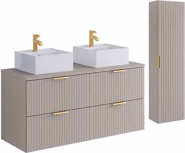 Mueble de baño suspendido Zevara con lavabo de cerámica y columna estriada en color beige, An/P/Al: 120 x 46 x 69 cm