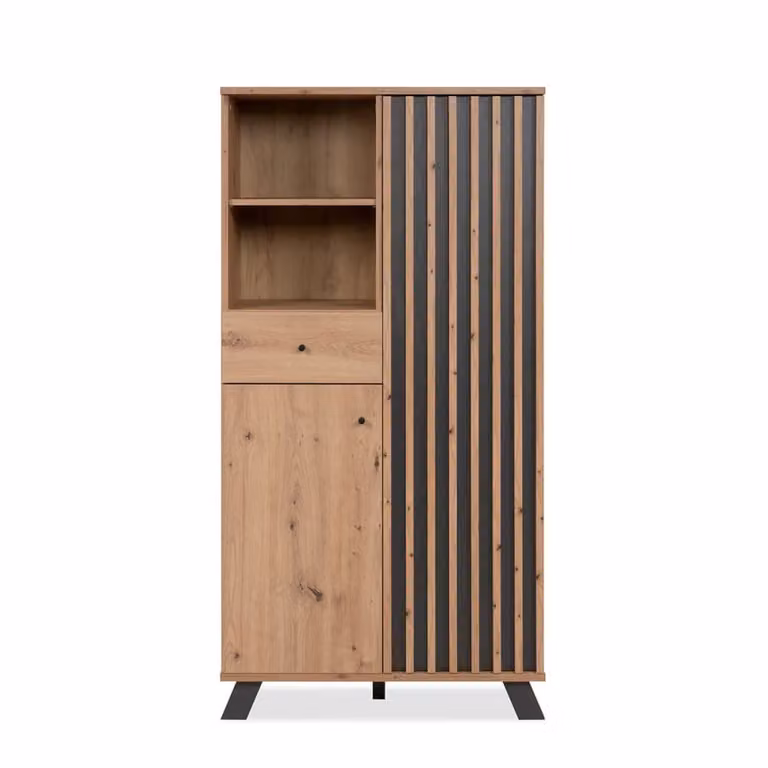 Aparador alto Calicosy de madera con 2 puertas y 2 nichos en color roble y antracita, Altura: 156 cm, Ancho: 40 cm, Profundidad: 40 cm