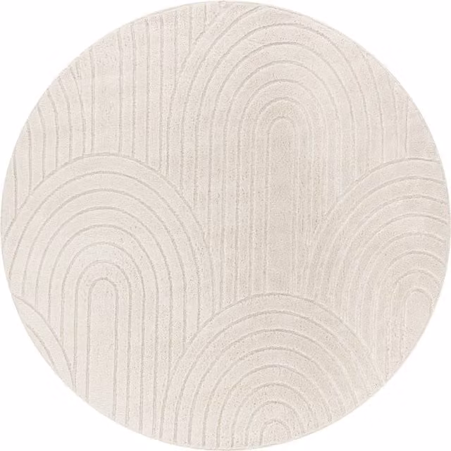 Alfombra moderna Tokko beige de diseño redondo en poliéster, Diámetro: 120 cm