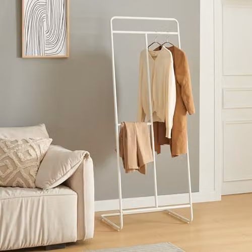 Perchero Burro Sandviken en.casa de acero con 3 barras para colgar ropa, diseño industrial, color blanco, Al x An x P: 166 x 63 x 48 cm