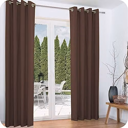 Set de 2 cortinas térmicas oscurecedoras Beautissu con ojales, color marrón