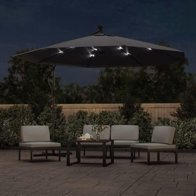 Sombrilla voladiza SYFAX con luces LED y poste de metal en color antracita de 350 cm