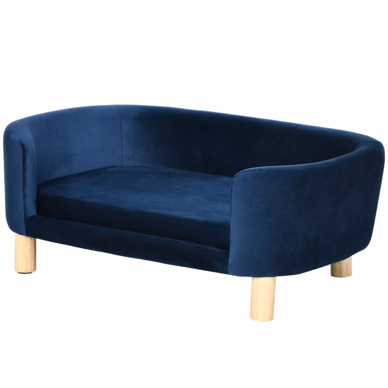 Sofá para perros PAWHUT en azul con acabado de terciopelo y estructura de madera, An/P/Al: 86 x 55 x 33 cm