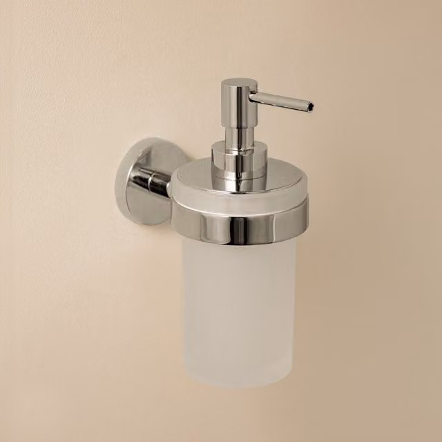 Dosificador de jabón de pared Cosmic Start de cristal y metal en color plata y gris con capacidad de 240 ml