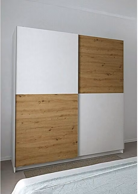 Armario de puertas correderas Meka Block en blanco y roble, An/P/Al: 180 x 60 x 200 cm