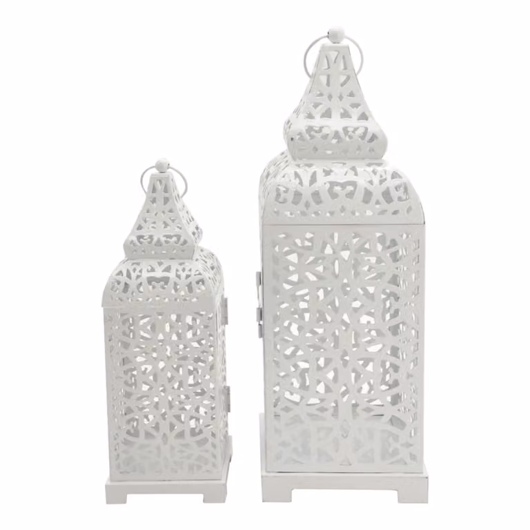 Set de 2 portavelas étnicos de metal blancos Mobili Rebecca para mesa