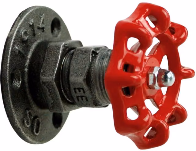 Perchero de pared industrial Home Invasion de hierro fundido con volante en color gris y rojo