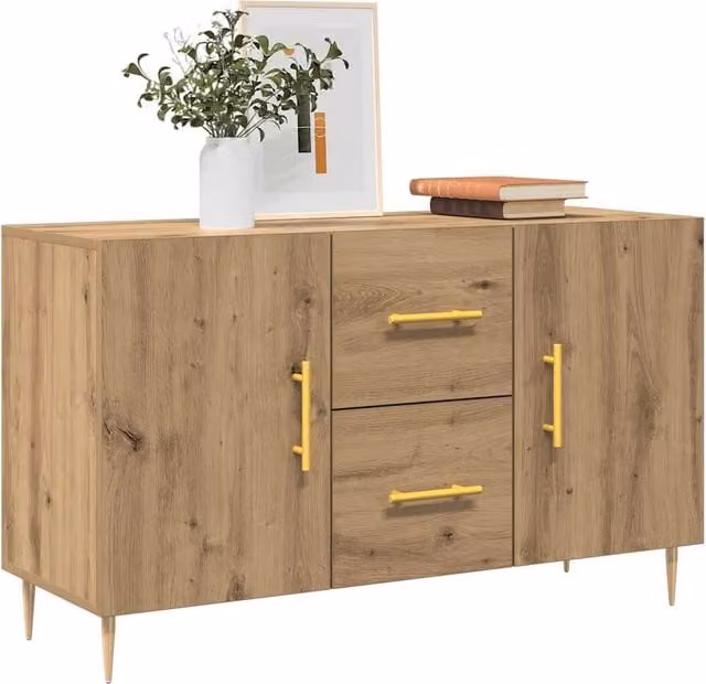 Aparador moderno SYFAX de madera y metal en color marrón roble, An/P/Al: 100 x 36 x 60 cm