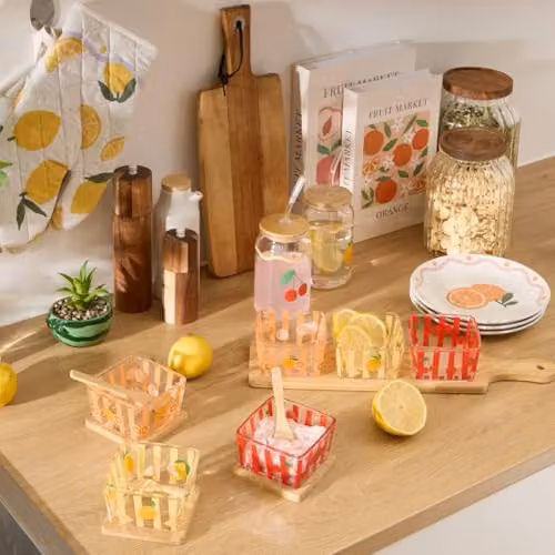Juego de 3 tazas de aperitivo floral Atmosphera en color amarillo